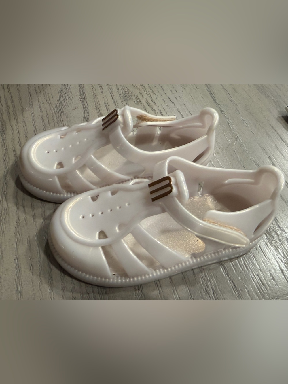 Mini Melissa White Jelly Sandals with Gold Accent